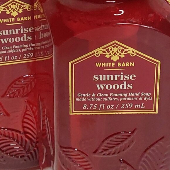 BATH & BODY WORKS WHITE BARN 'SUNRISE WOODS' FOAMING HAND SOAP 3-PIECE SET - Picture 10 of 15